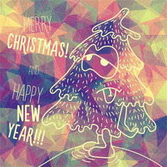 Fototapeta premium Greeting polygonal card: Merry Christmas and New Year.