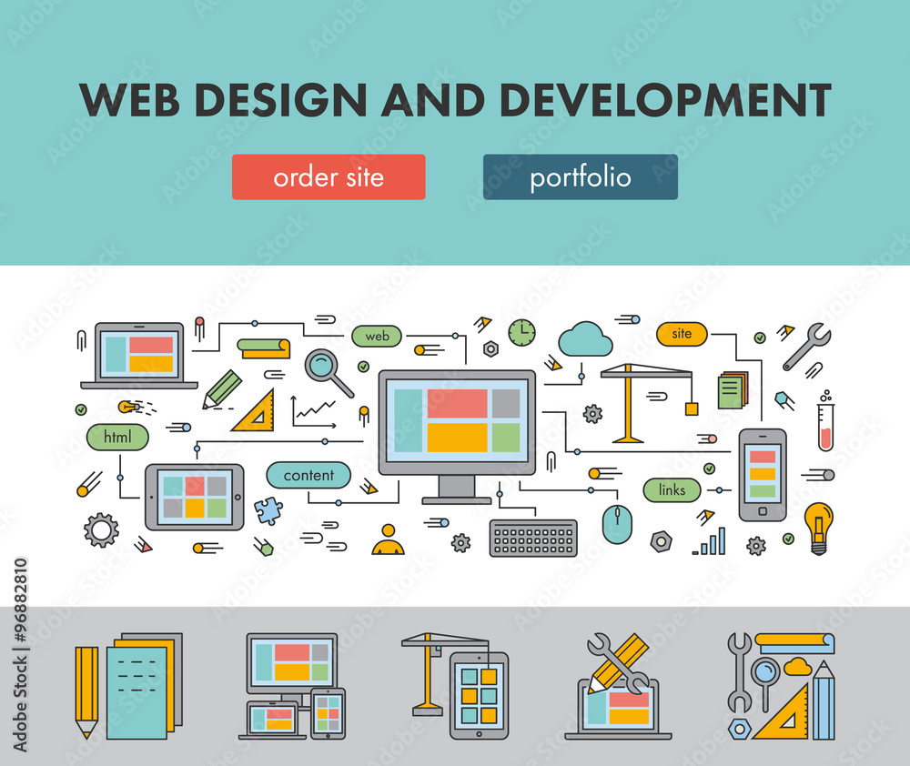 Poster line design concept banner for web design and development