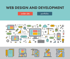 Line design concept banner for web design and development