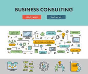 Line design concept banner for business consulting