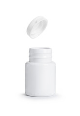 White plastic medical container for pills isolated on white