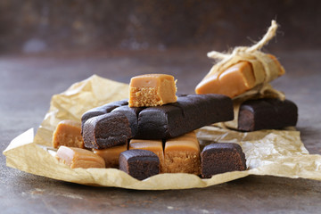 homemade dessert candy caramel and chocolate toffee 