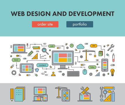 Line design concept banner for web design and development