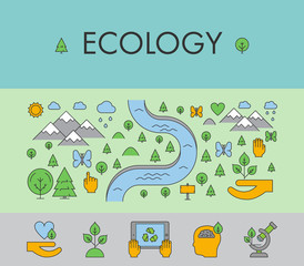 Naklejka premium Line horizontal banner and concept for ecology. Vector design ic