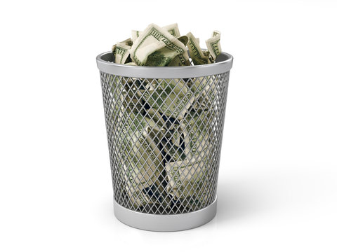 Money in basket. Isolated over white