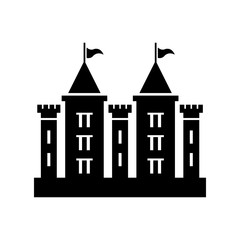 castle with flags on the steeple tower icon. vector illustration