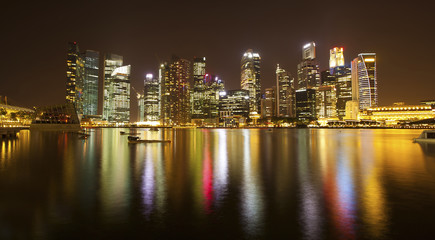 Night panorama of the business district of Singapore.