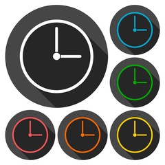 Clock icons set with long shadow