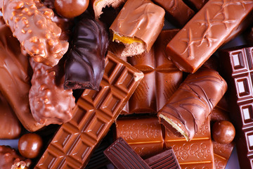 Mix of chocolate on table, close-up