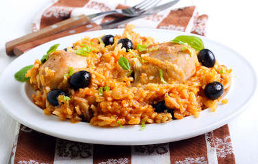 Chicken and rice casserole in sauce