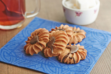 Cookies on a blue napkin