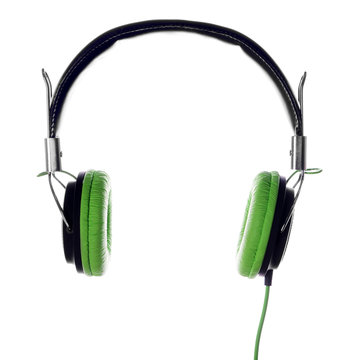 A pair of green-black headphones, isolated on white