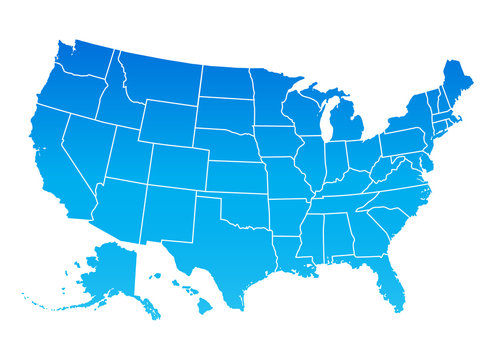 Map of the United States of America. USA map, blue color.