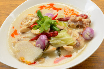 Thai style coconut milk soup with chicken,