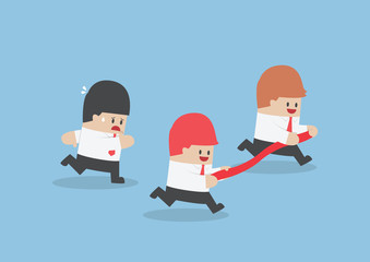 Businessman hold finish line away from his rival