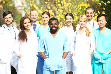 Smiling medics team, outdoors