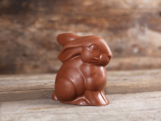 Chocolate Easter bunny on wooden background