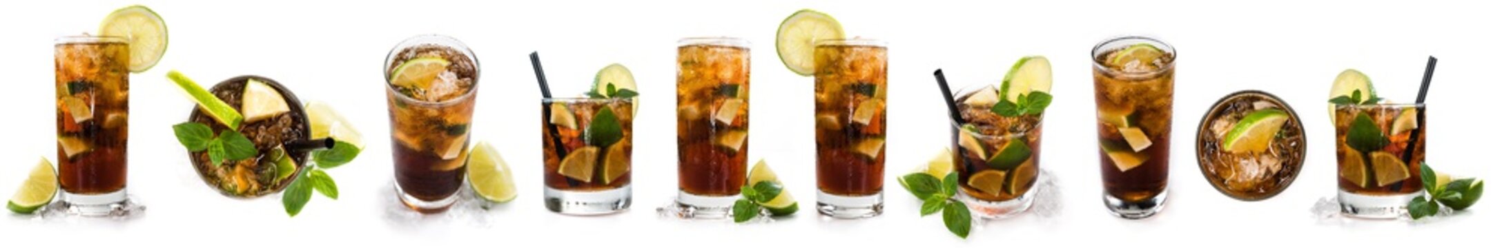 Longdrinks (Cuba Libre) isolated on white
