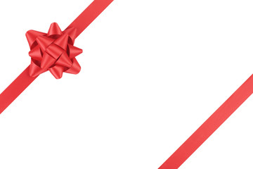 red ribbon template for packaging with gift bow isolated on white background