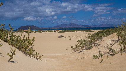 Bright sun on  sand banks in Corralejo, Fuerteventura, Canary-is