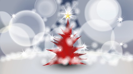 red Christmas tree with yellow star against blue background