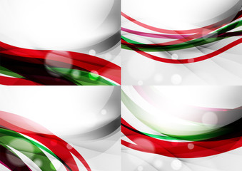 Set of abstract backgrounds. Curve wave lines with light and shadow effects