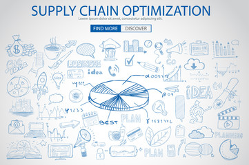 Supply Chain optimization concept with Doodle design style