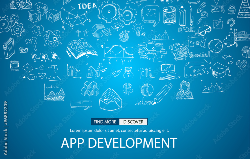 Poster app development concept with doodle design style