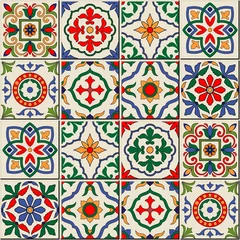 Papier peint Tuiles marocaines Magnifique modèle sans couture. Carreaux marocains, portugais, Azulejo, ornements.