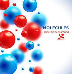 Blue and red molecules, vector background.3D molecule.
