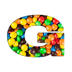G - Letter of alphabet made of candy. Letters from candy alphabe