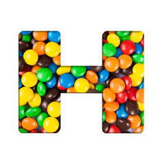 H - Letter of alphabet made of candy. Letters from candy alphabe
