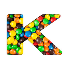 K - Letter of alphabet made of candy. Letters from candy alphabe