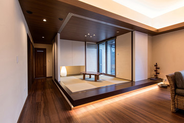 A modern Japanese living room with a tokonoma - obrazy, fototapety, plakaty