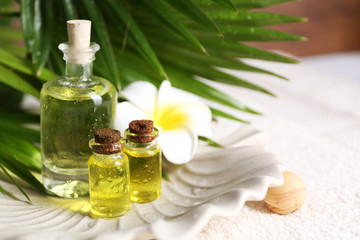 Fototapeta na wymiar Essential oil for aromatherapy, close up