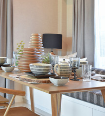 elegant table set in modern style dining room interior