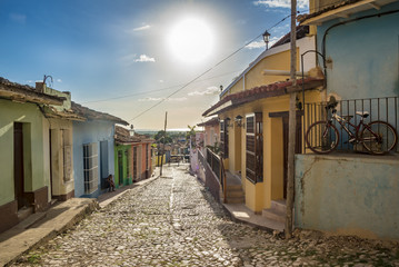 Stone streets in Trinidad Cuba .