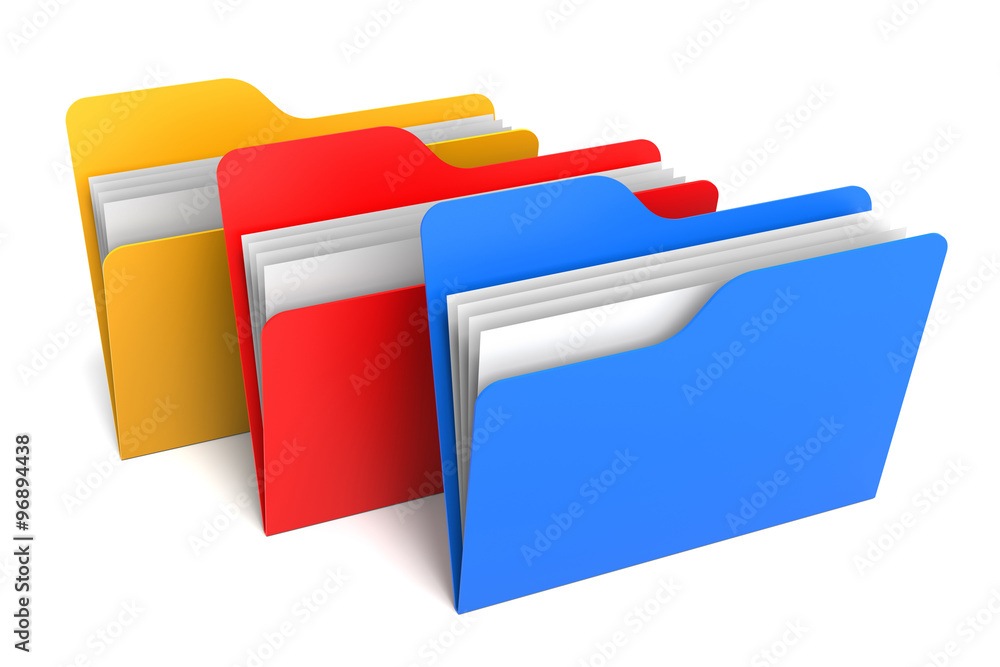 Poster three color folders and files. 3d rendering