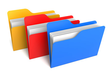 Three Color Folders and Files. 3D Rendering