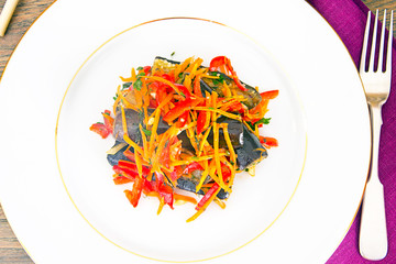 Diet and Healthy Food: Salad with Eggplant, Carrots