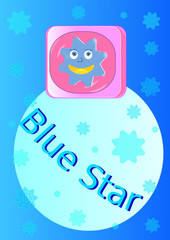 Botón estrella azul en cielo estrellado y sobre la luna iluminada