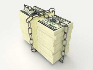 Stack of money wrapped chain