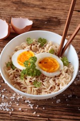 Soft egg slices in chinese soup