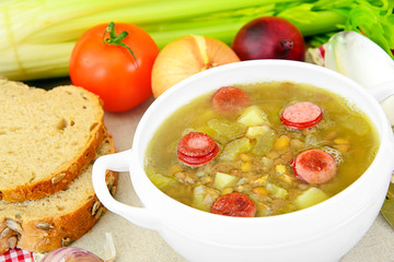 Lentil Soup with Smoked Sausage and Celery