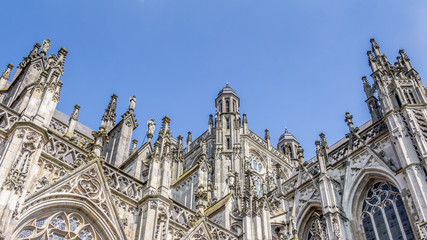 Exterior of the large gothic medieval cathedral of Saint John in 's-Hertogenbosch in the Netherlands