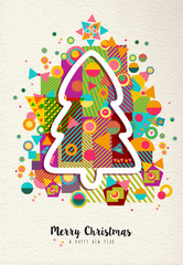 Merry christmas new year colorful fun tree outline