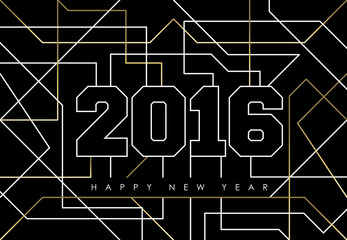 Happy new year abstract 2016 gold deco outline