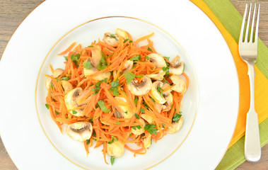 Healthy and Diet Food: Salad Carrot Mushrooms.