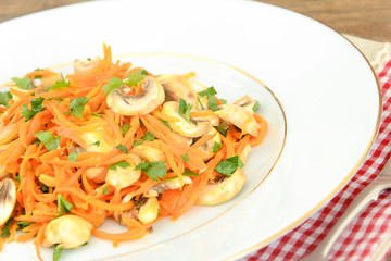 Healthy and Diet Food: Salad Carrot Mushrooms.
