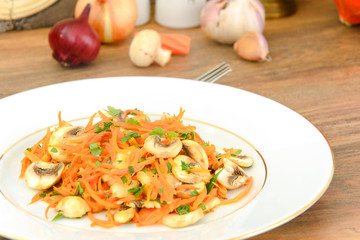 Healthy and Diet Food: Salad Carrot Mushrooms.